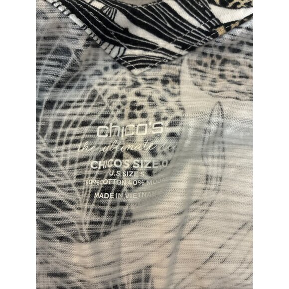 Chico's Womens Size S Sleeveless V Neck Top Leaf Animal Print Stretch Tank - Picture 5 of 6